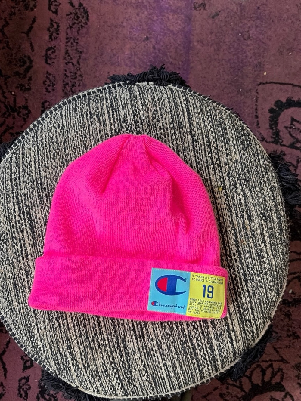 Champion Kids Neon Pink Beanie with Logo Patch